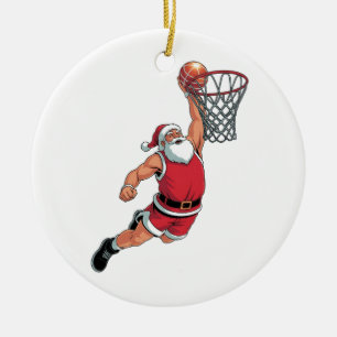 Santa Playing Basketball Christmas Sport Lovers Ceramic Ornament