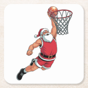 Santa Playing Basketball Christmas Sport Lovers Square Paper Coaster