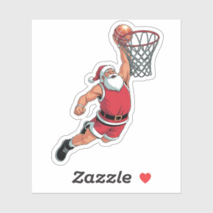 Santa Playing Basketball Christmas Sport Lovers Sticker
