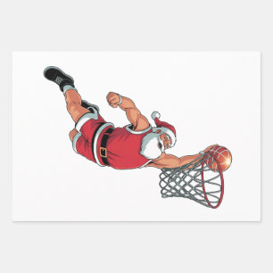 Santa Playing Basketball Christmas Sport Lovers Wrapping Paper Sheets