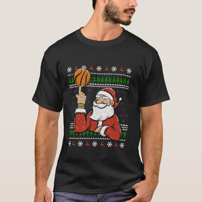 Santa Playing Basketball Christmas Ugly Sweater Lo (Front)