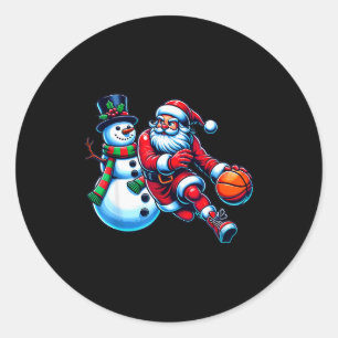 Santa Playing Basketball With A Snowman Christmas Classic Round Sticker