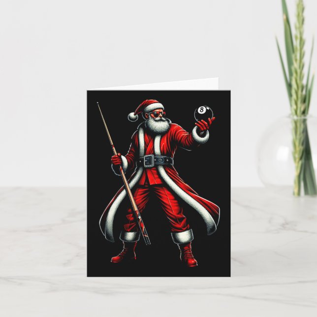 Santa Playing Billiards Men Boys Christmas Billiar Card (Front)