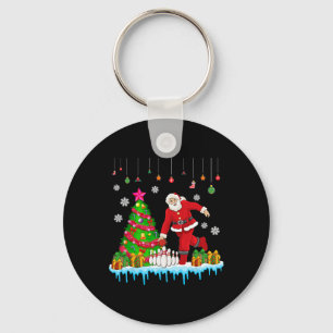 Santa Playing Bowling Christmas Tree Funny Player Keychain