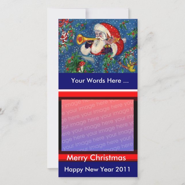 SANTA PLAYING BUGLE MUSICAL CHRISTMAS NIGHT HOLIDAY CARD (Front)