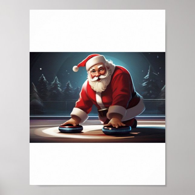 Santa playing Curling Rock Poster (Front)