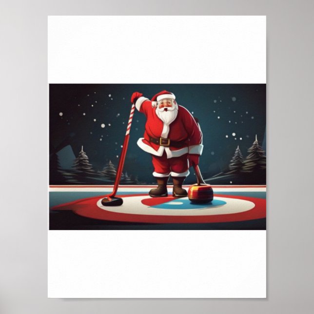Santa playing Curling Rock Poster (Front)