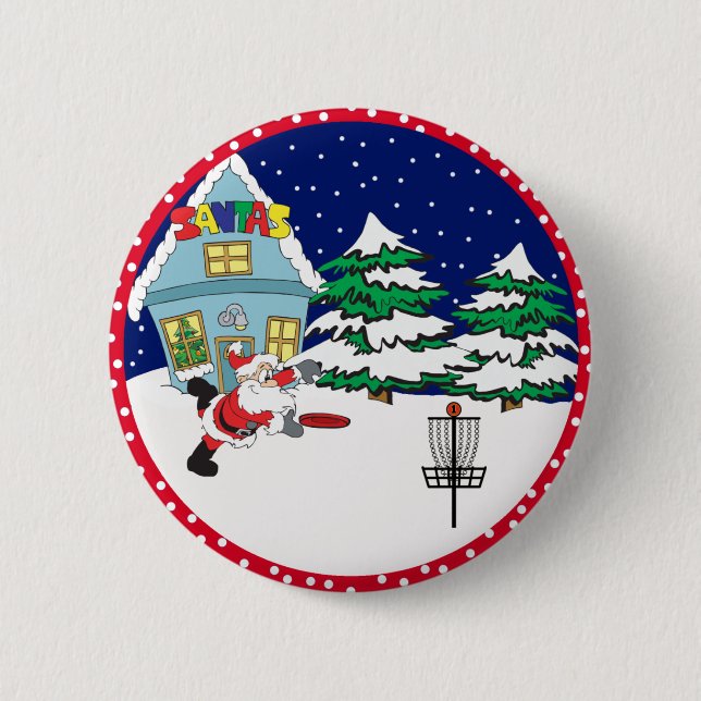 Santa Playing Disc Golf Pinback Button (Front)