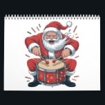 Santa Playing Drums Christmas Drummer Xmas  Calendar<br><div class="desc">"rocking Santa,  holiday drum solo,  festive percussion,  jingle bell beats,  Christmas drummer,  sleigh bell rhythm,  metal Santa,  parade band cheer,  drum kit joy,  percussion party"</div>
