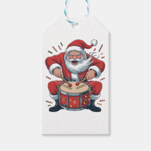 Santa Playing Drums Christmas Drummer Xmas Gift Tags