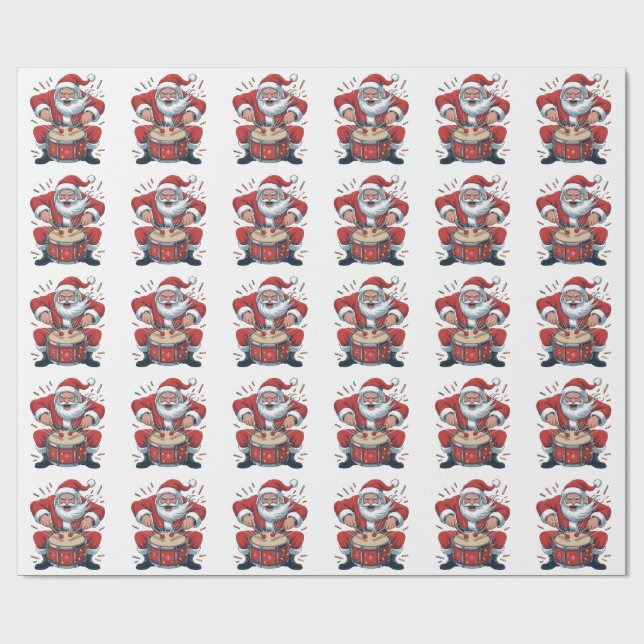 Santa Playing Drums Christmas Drummer Xmas  Wrapping Paper (Flat)