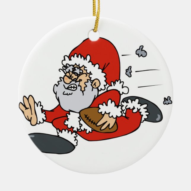 Santa playing football ceramic ornament (Front)