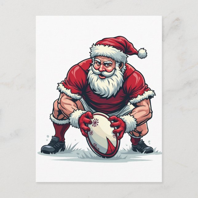 Santa Playing Football Fantasy Christmas Player Announcement Postcard (Front)