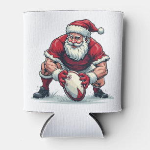 Santa Playing Football Fantasy Christmas Player Can Cooler