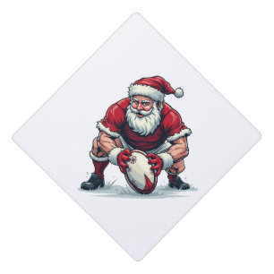 Santa Playing Football Fantasy Christmas Player Graduation Cap Topper