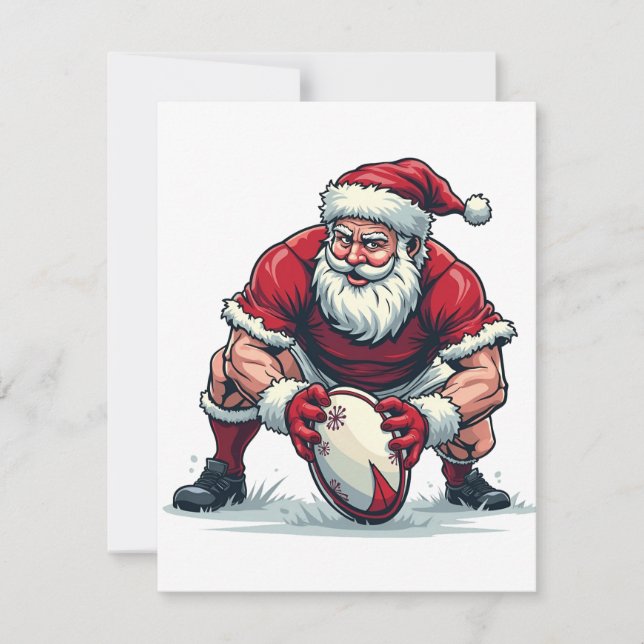 Santa Playing Football Fantasy Christmas Player Note Card (Front)