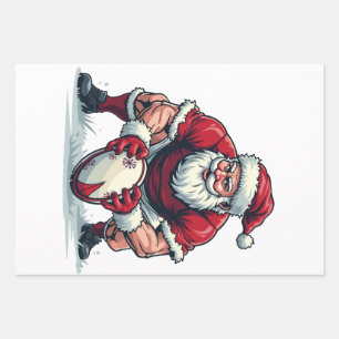 Santa Playing Football Fantasy Christmas Player Wrapping Paper Sheets