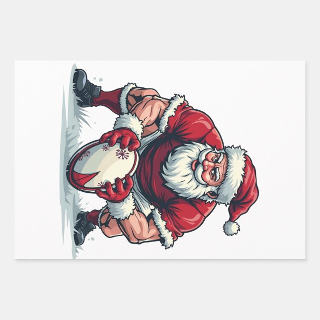 Santa Playing Football Fantasy Christmas Player Wrapping Paper Sheets (Front)