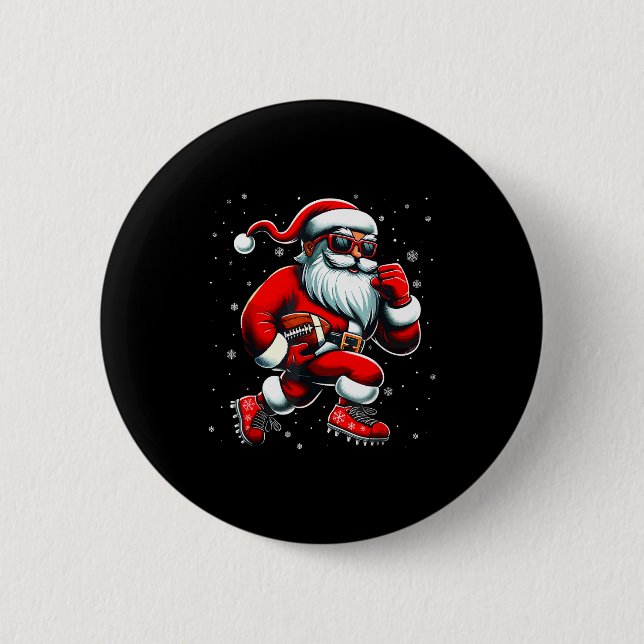 Santa Playing Football Men Boys Christmas Football Button (Front)