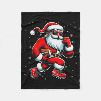 Santa Playing Football Men Boys Christmas Football Fleece Blanket