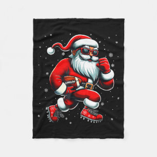 Santa Playing Football Men Boys Christmas Football Fleece Blanket