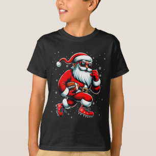 Santa Playing Football Men Boys Christmas Football T-Shirt