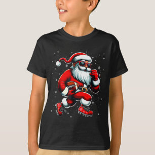 Santa Playing Football Men Boys Christmas Football T-Shirt