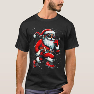 Santa Playing Football Men Boys Christmas Football T-Shirt