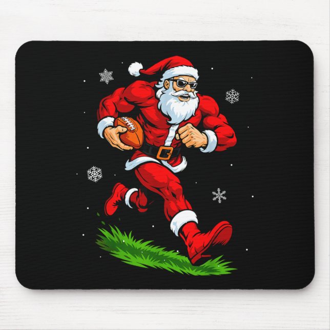 Santa Playing Football Xmas Funny Christmas Footba Mouse Pad (Front)