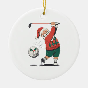 Santa Playing Golf Christmas Player Golfer Ceramic Ornament