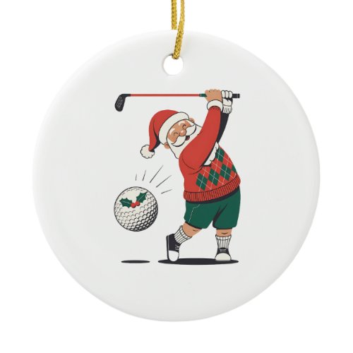 Santa Playing Golf Christmas Player Golfer  Ceramic Ornament