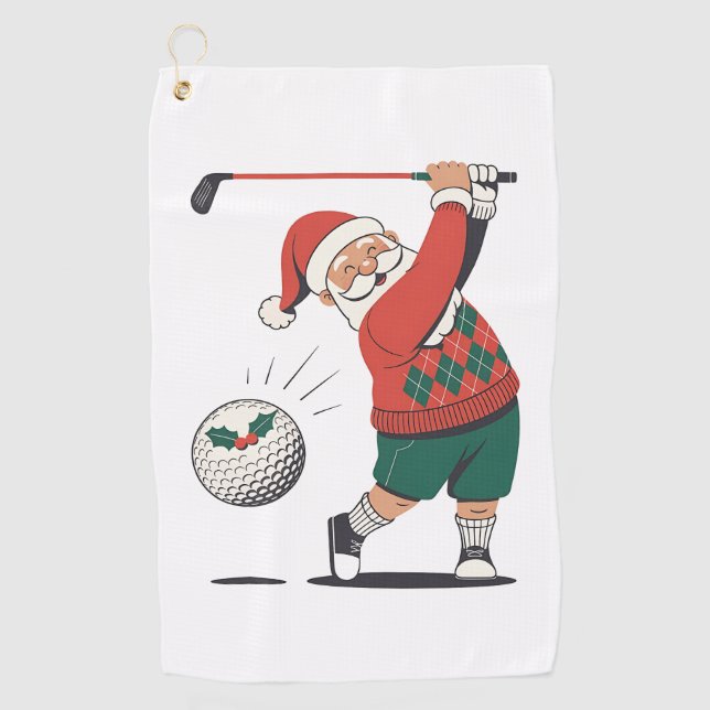 Santa Playing Golf Christmas Player Golfer  Golf Towel (Front)