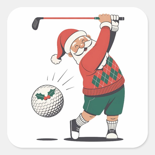 Santa Playing Golf Christmas Player Golfer  Square Sticker (Front)