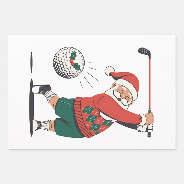 Santa Playing Golf Christmas Player Golfer  Wrapping Paper Sheets (Front)