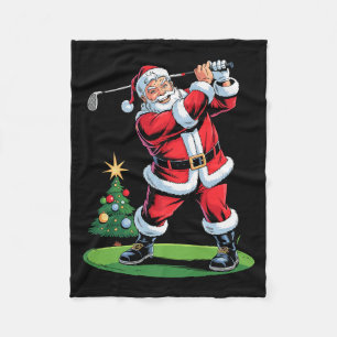 Santa Playing Golf Funny Holiday Christmas Xmas Pa Fleece Blanket