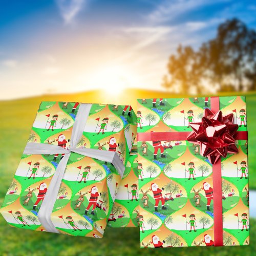 Santa Playing Golf In Florida Christmas Ogee Wrapping Paper