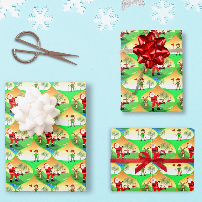 Santa Playing Golf In Florida Christmas Ogee Wrapping Paper Sheets (Swing into the Christmas spirit with Santa and his friends this holiday season! )