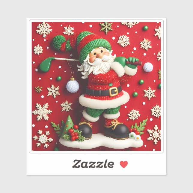 Santa Playing Golf in Winter Sticker (Sheet)