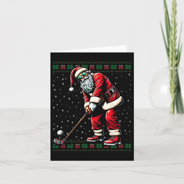 Santa Playing Golf Ugly Christmas Sweater  Card (Front)