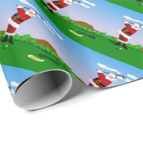 Santa Playing Golf Wrapping Paper