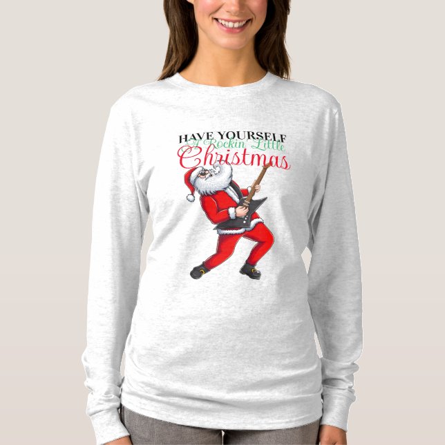 Santa Playing Guitar Funny Christmas Long Sleeve T-Shirt (Front)