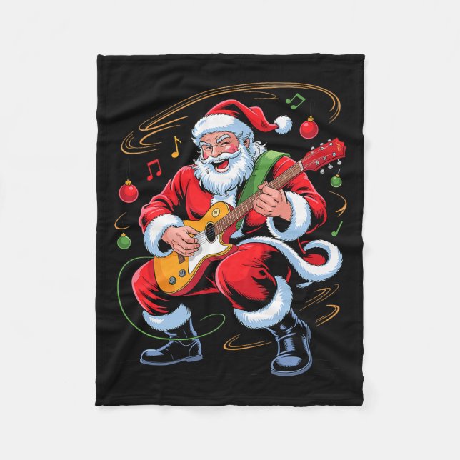 Santa Playing Guitar Funny Holiday Christmas Xmas  Fleece Blanket (Front)