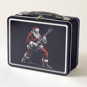 Santa Playing Guitar Retro 90s Christmas Rock Metal Lunch Box