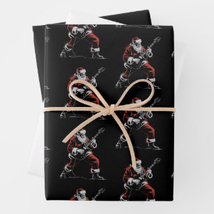 Santa Playing Guitar Retro 90s Christmas Rock  Wrapping Paper Sheets