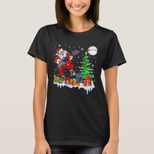 Santa Playing Guitar Xmas Tree Guitarist Musician  T-Shirt