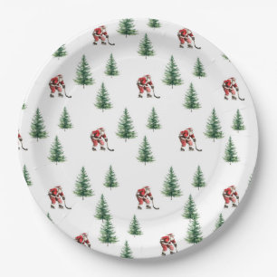 Santa Playing Hockey Napkin Gift Christmas Party Paper Plates