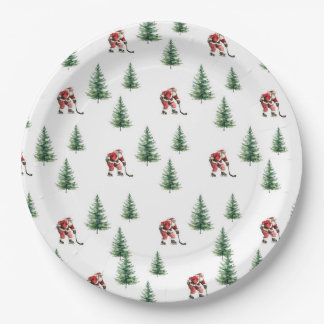 Santa Playing Hockey Napkin Gift Christmas Party Paper Plates