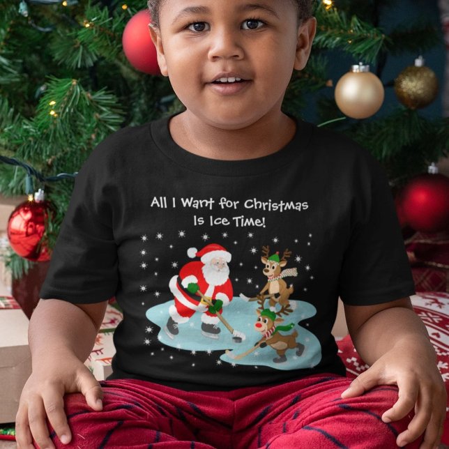 Santa Playing Hockey with Reindeer Christmas Toddler T-shirt (Creator Uploaded)