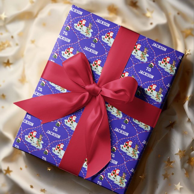 Santa Playing Ice Hockey Christmas Personalized Wrapping Paper (Creator Uploaded)