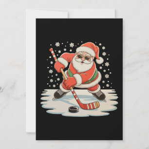 Santa Playing Ice Hockey Christmas Xmas Sport Holiday Card